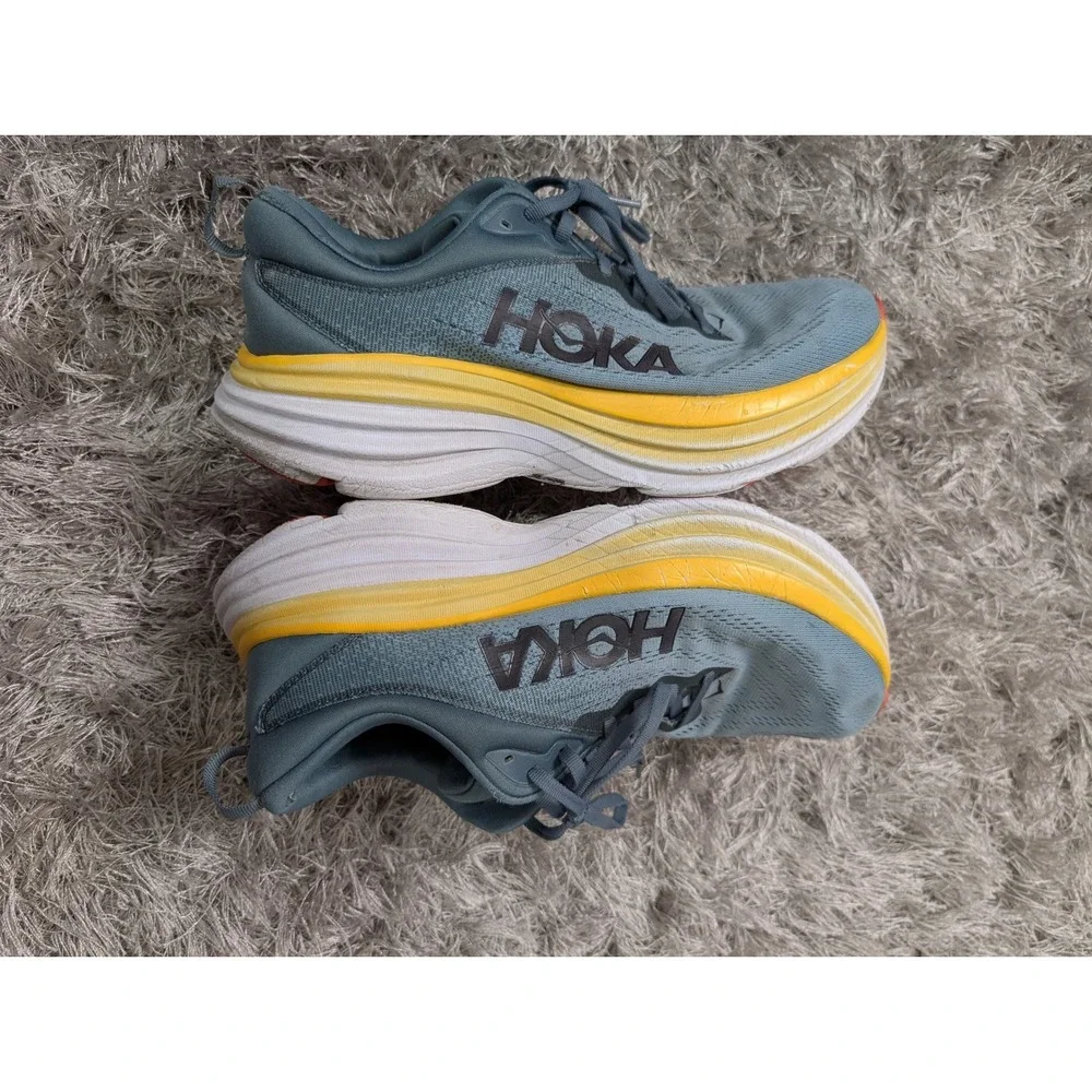 Hoka‎ Bondi 8 Wide Mens Running Shoes Blue Yellow 1127952 S17-251 Size 9 2E